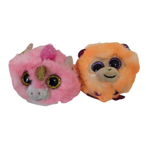 TY Puffies Coconut the Monkey and Fantasia pink Unicorn 4" - Picture 1 of 10